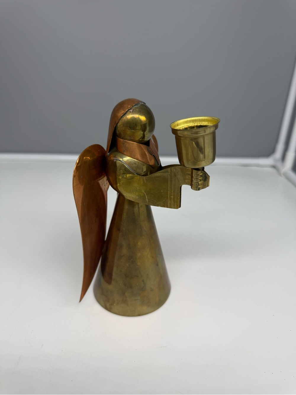 Vintage Solid Brass Angel Taper Candle Holder Figure Holiday/Christmas